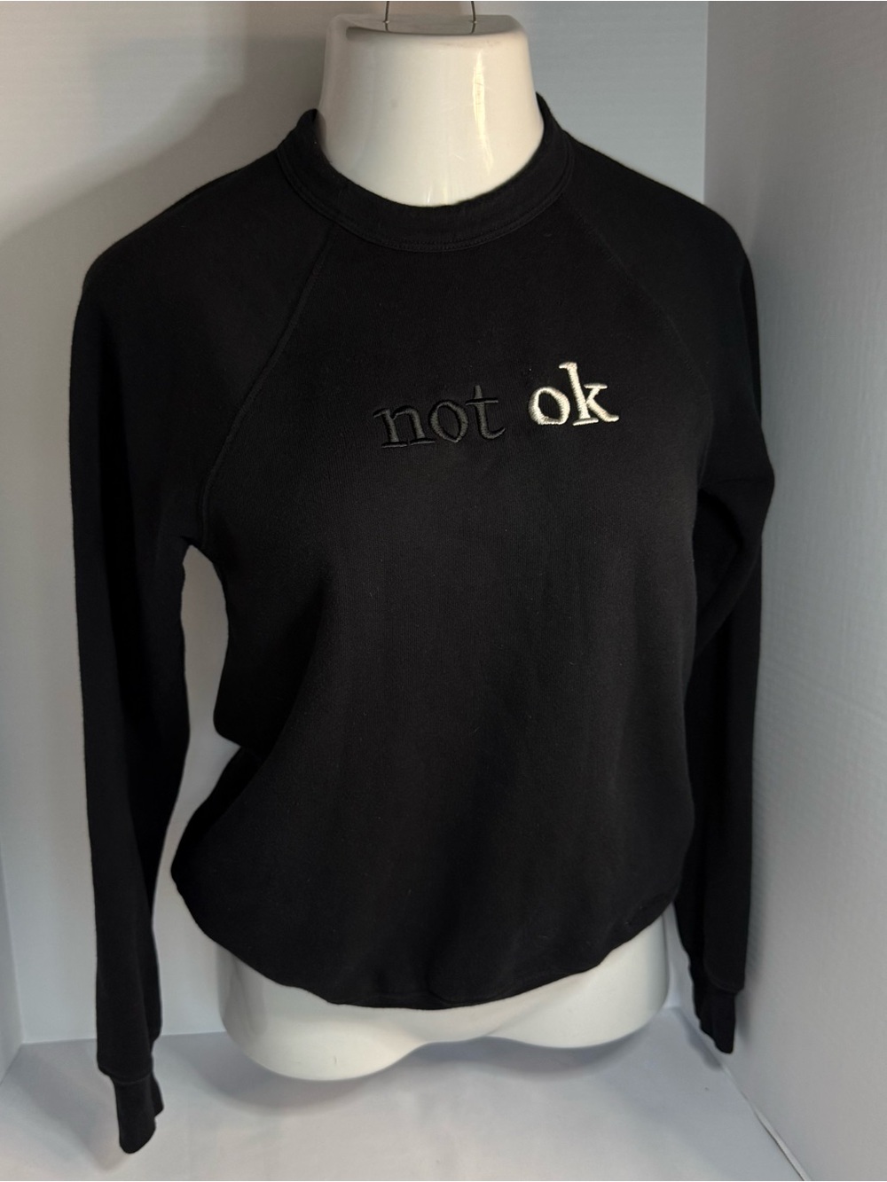 Women's Black 'not ok' Embroidered Crewneck Sweatshirt